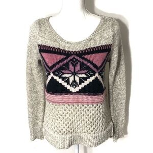 American Eagle Fair Isle Wool Blend Sweater XS Gray Purple Women's